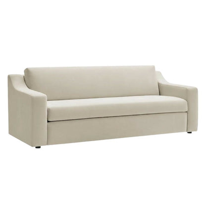 Performance Velvet Sofa, Comfy Modern Couch for Living Room, Alabaster