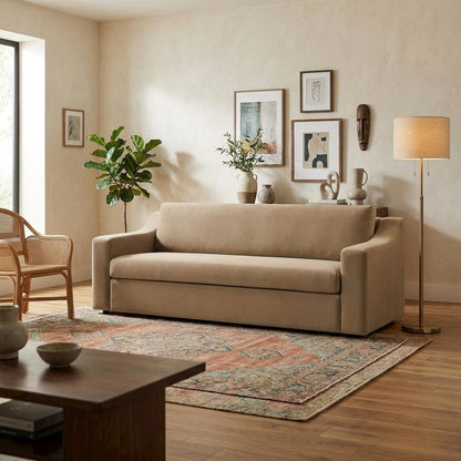 Performance Velvet Sofa, Comfy Modern Couch for Living Room, Taupe