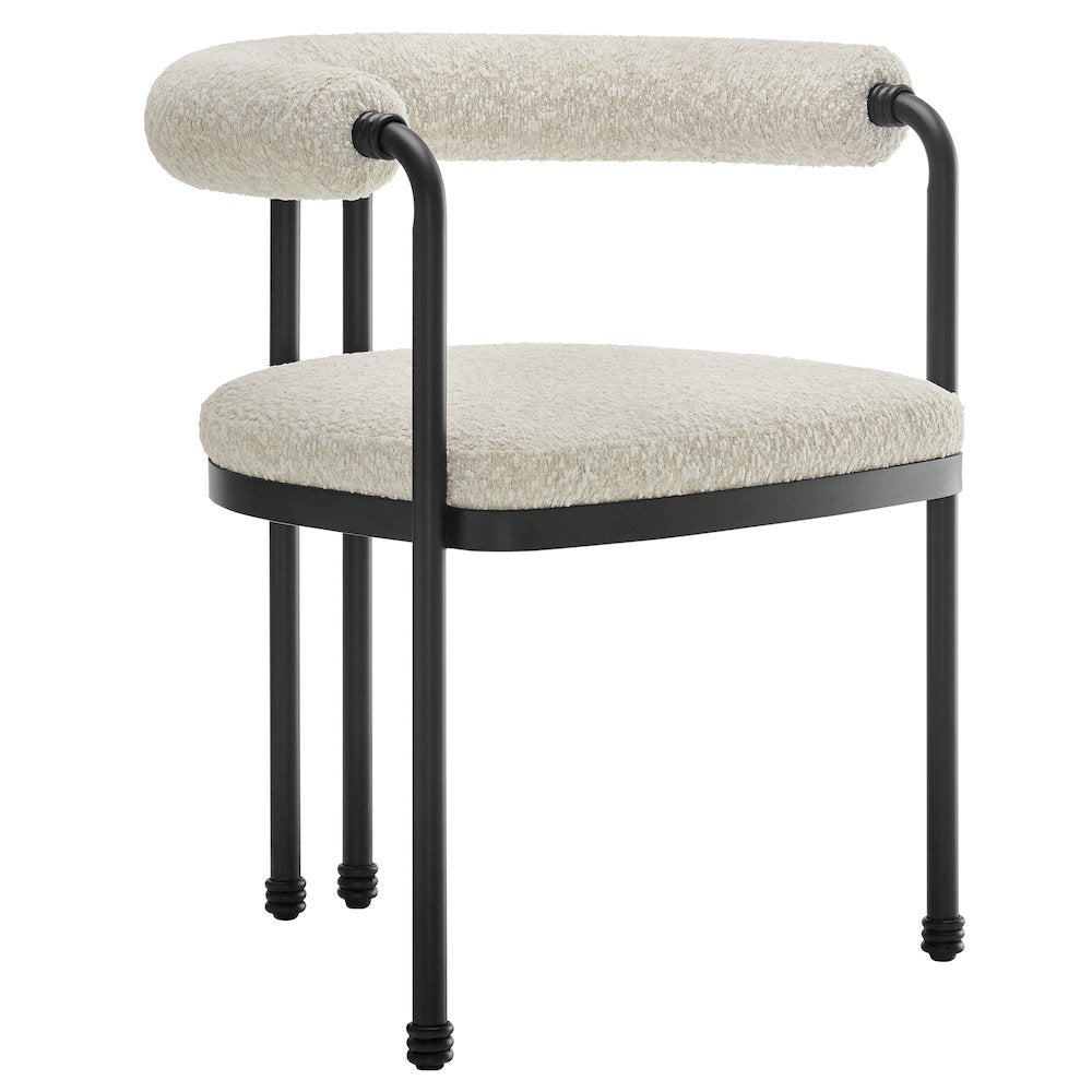 Turin Curved Back Boucle and Metal Dining Accent Chair