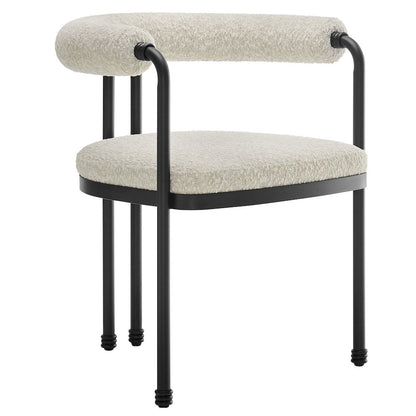 Turin Curved Back Boucle and Metal Dining Accent Chair