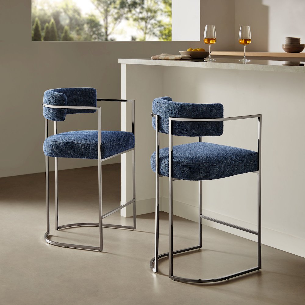 Huron Curved Back Fabric and Metal Counter Stool