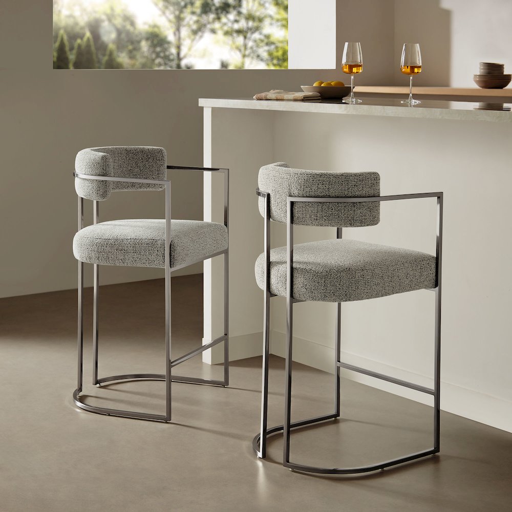 Huron Curved Back Fabric and Metal Counter Stool