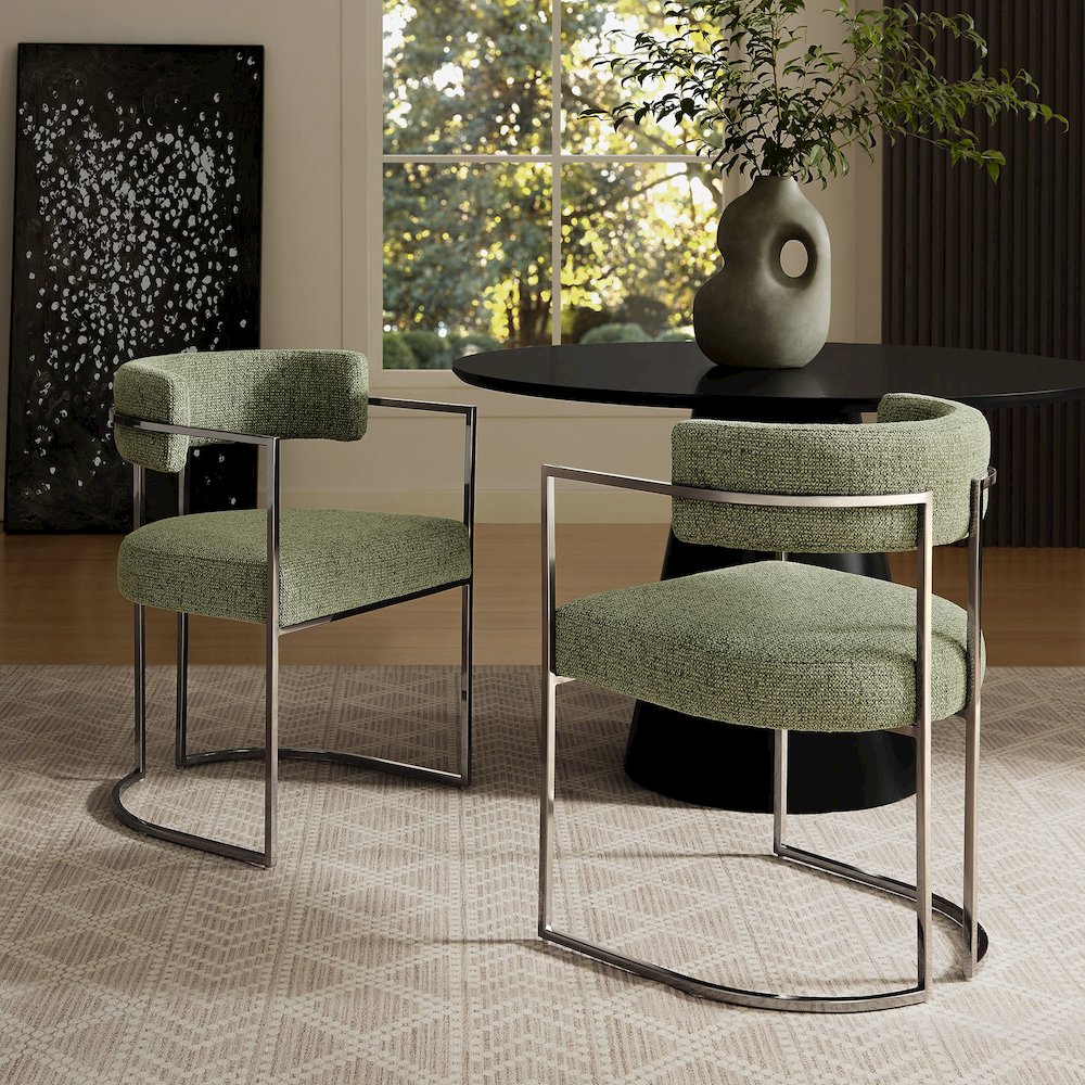 Huron Curved Back Fabric and Metal Dining Accent Chair