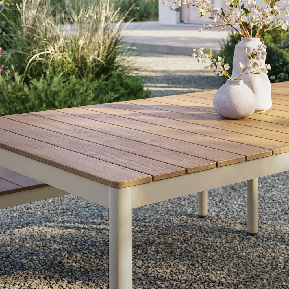 Finn 71" Outdoor Patio Aluminum Dining Table with Faux Wood Top