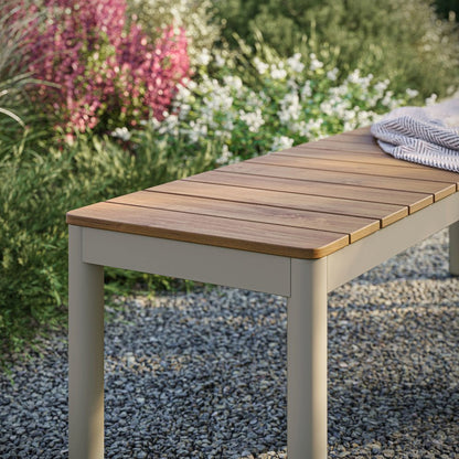 Finn Outdoor Patio Aluminum Bench with Faux Wood Top