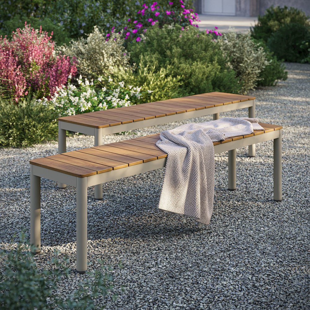 Finn Outdoor Patio Aluminum Bench with Faux Wood Top