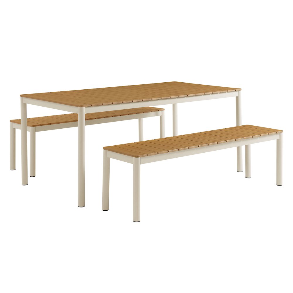 Finn Outdoor Patio Aluminum Faux Wood Dining Set with Benches