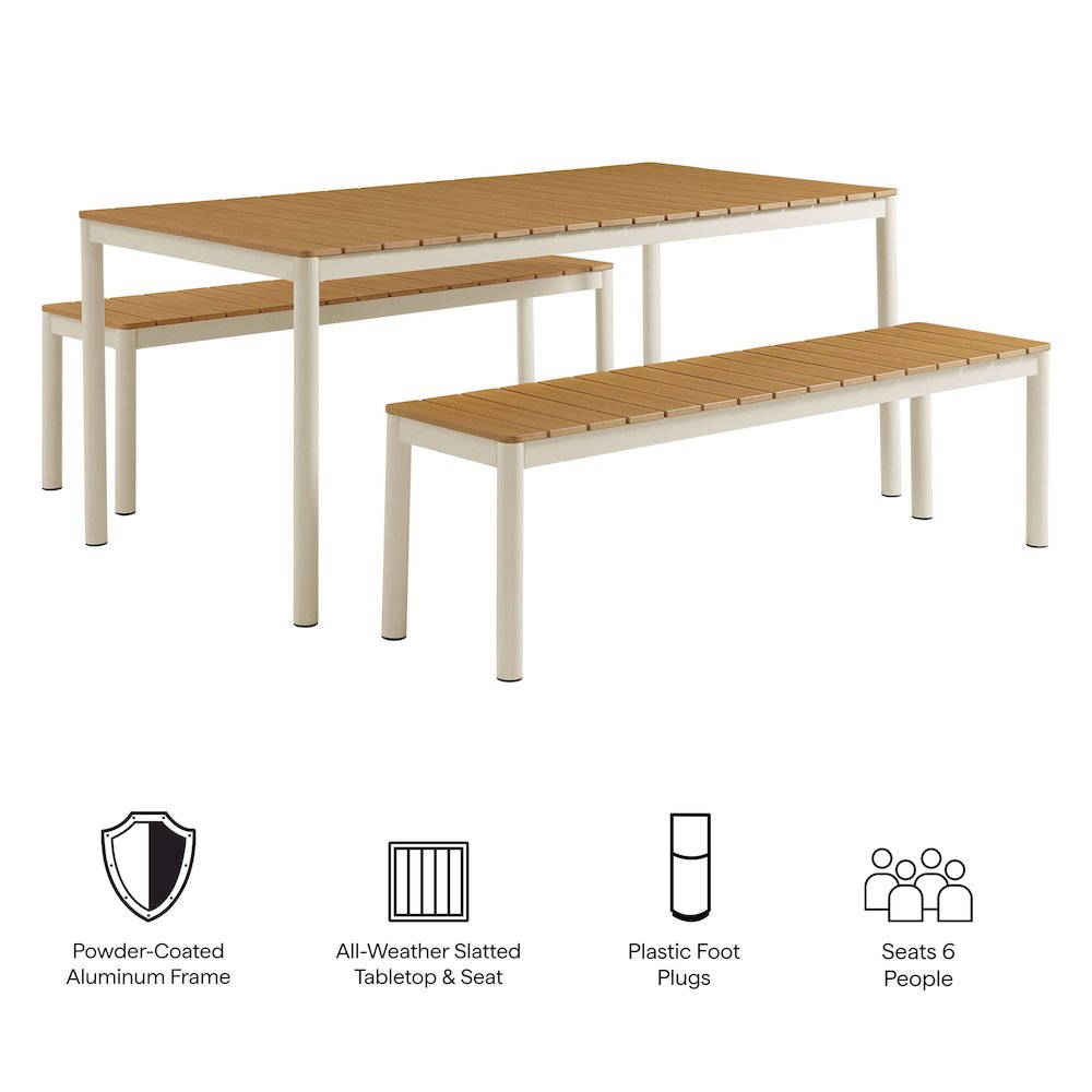 Finn Outdoor Patio Aluminum Faux Wood Dining Set with Benches