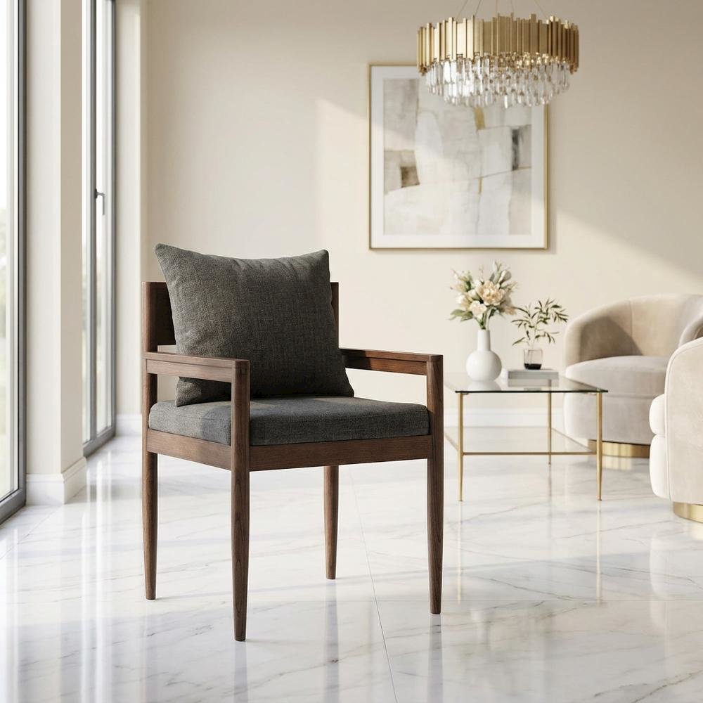 Wood Dining Armchair with Cushioned Seat for Kitchen or Dining Room, Charcoal