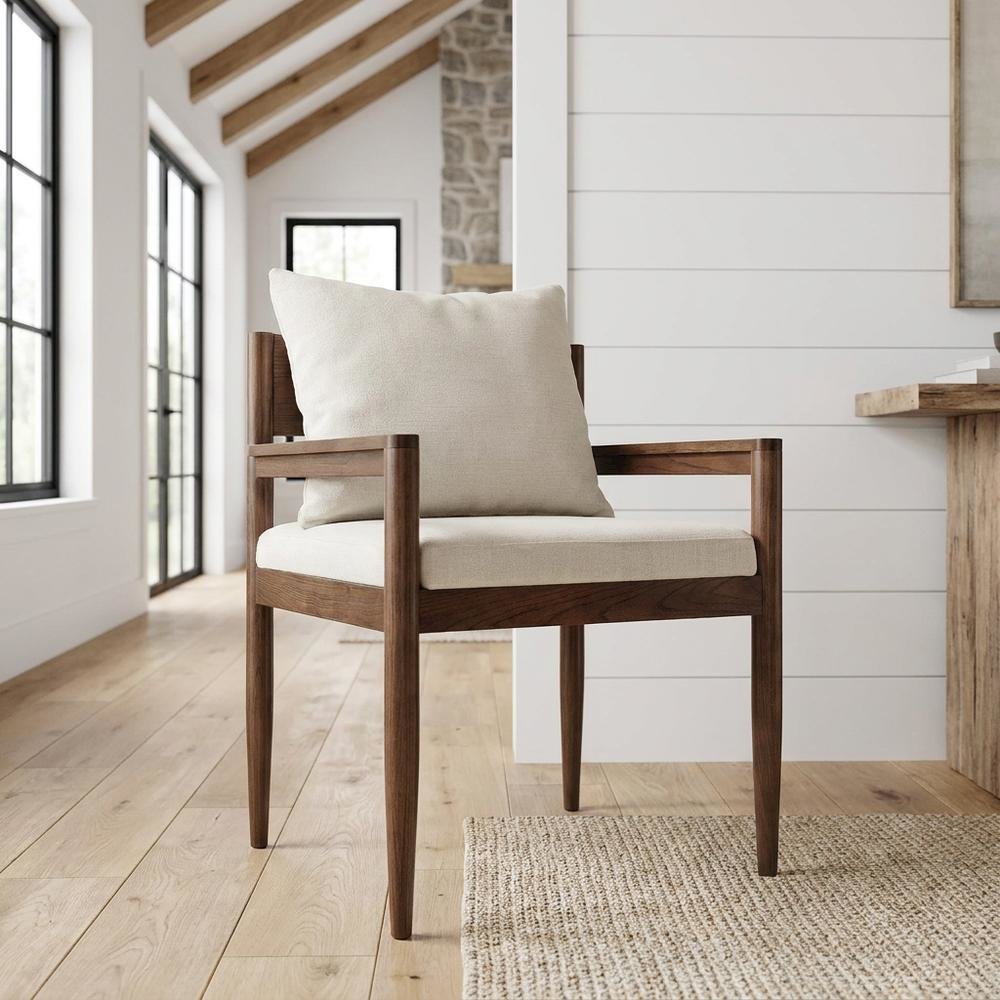 Wood Dining Armchair with Cushioned Seat for Kitchen or Dining Room, Salt