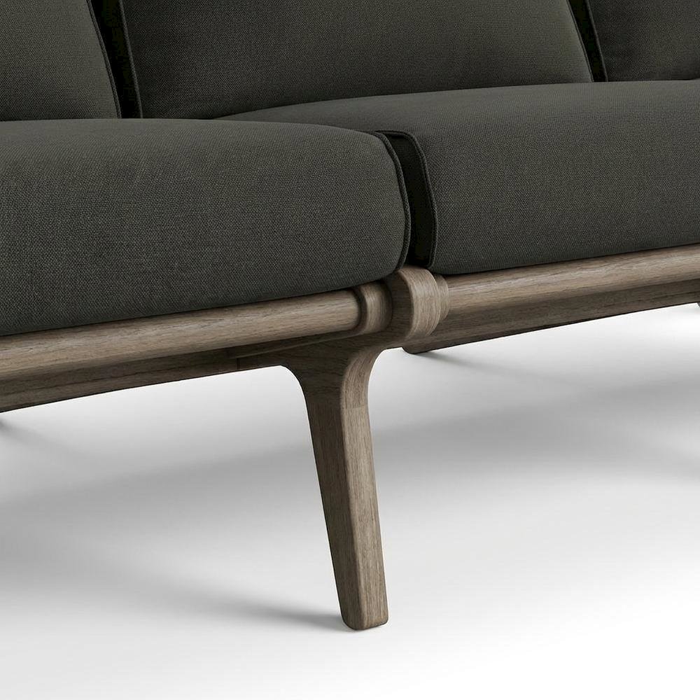 Teak Outdoor Sofa with High-Back Armrests for Patio, Deck or Porch, Flint Gray