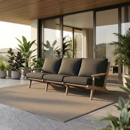 Teak Outdoor Sofa with High-Back Armrests for Patio, Deck or Porch, Flint Gray