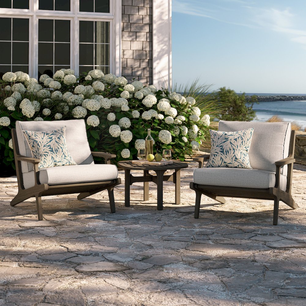 Saratoga 3-Piece Patio Teak Wood Furniture Set Lounge Chairs, Side Table