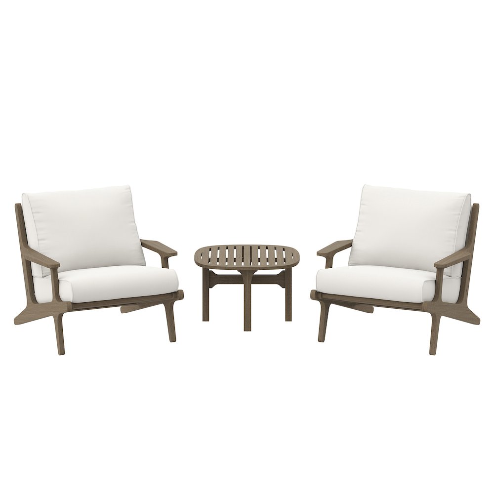3-Piece Outdoor Patio Teak Wood Furniture Set with Lounge Chairs and Side Table