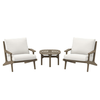 3-Piece Outdoor Patio Teak Wood Furniture Set with Lounge Chairs and Side Table