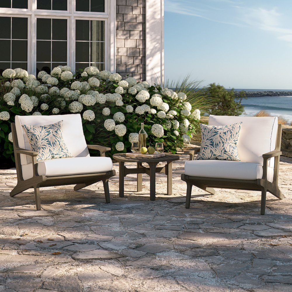 3-Piece Outdoor Patio Teak Wood Furniture Set with Lounge Chairs and Side Table