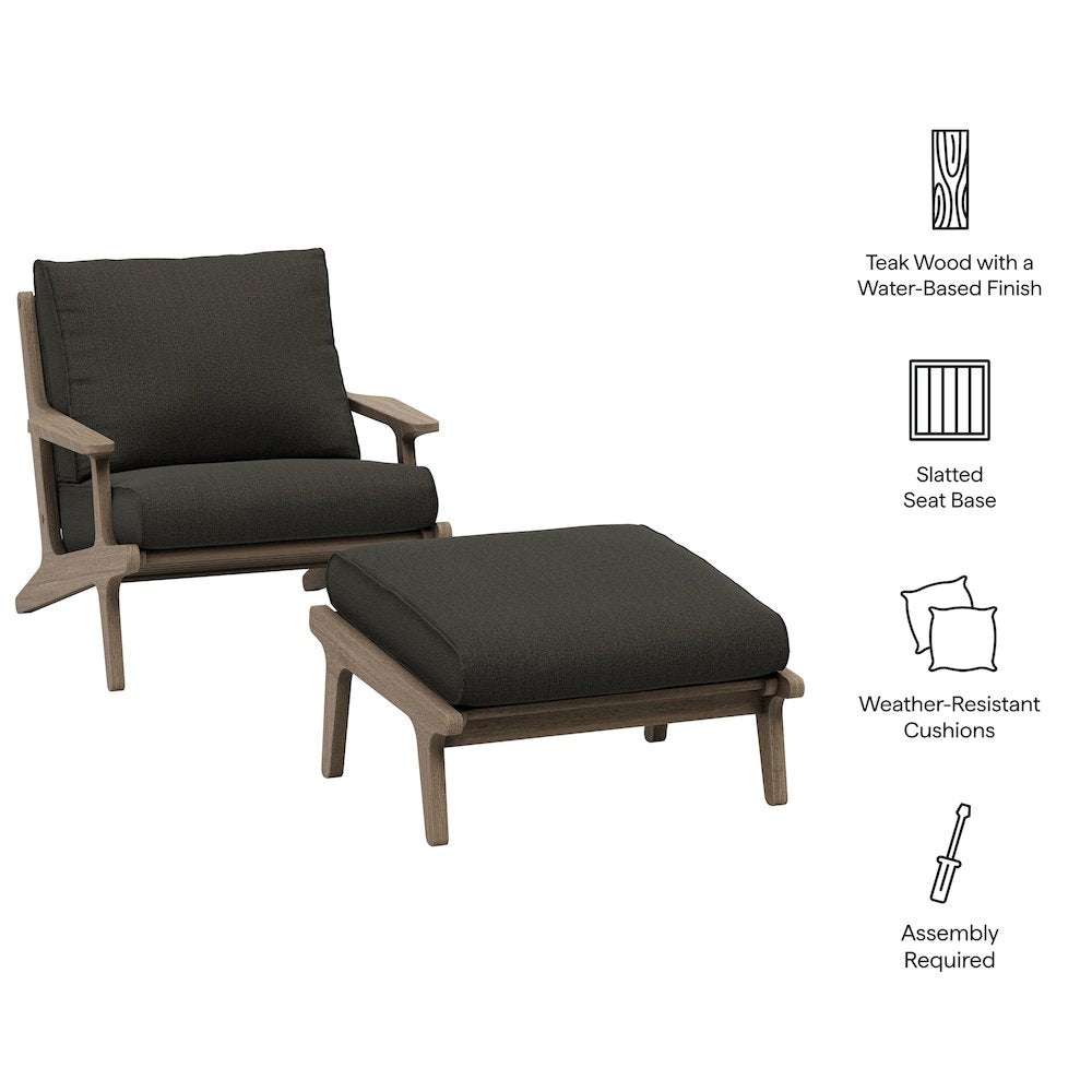 Saratoga Outdoor Patio Teak Wood Chair and Ottoman Set