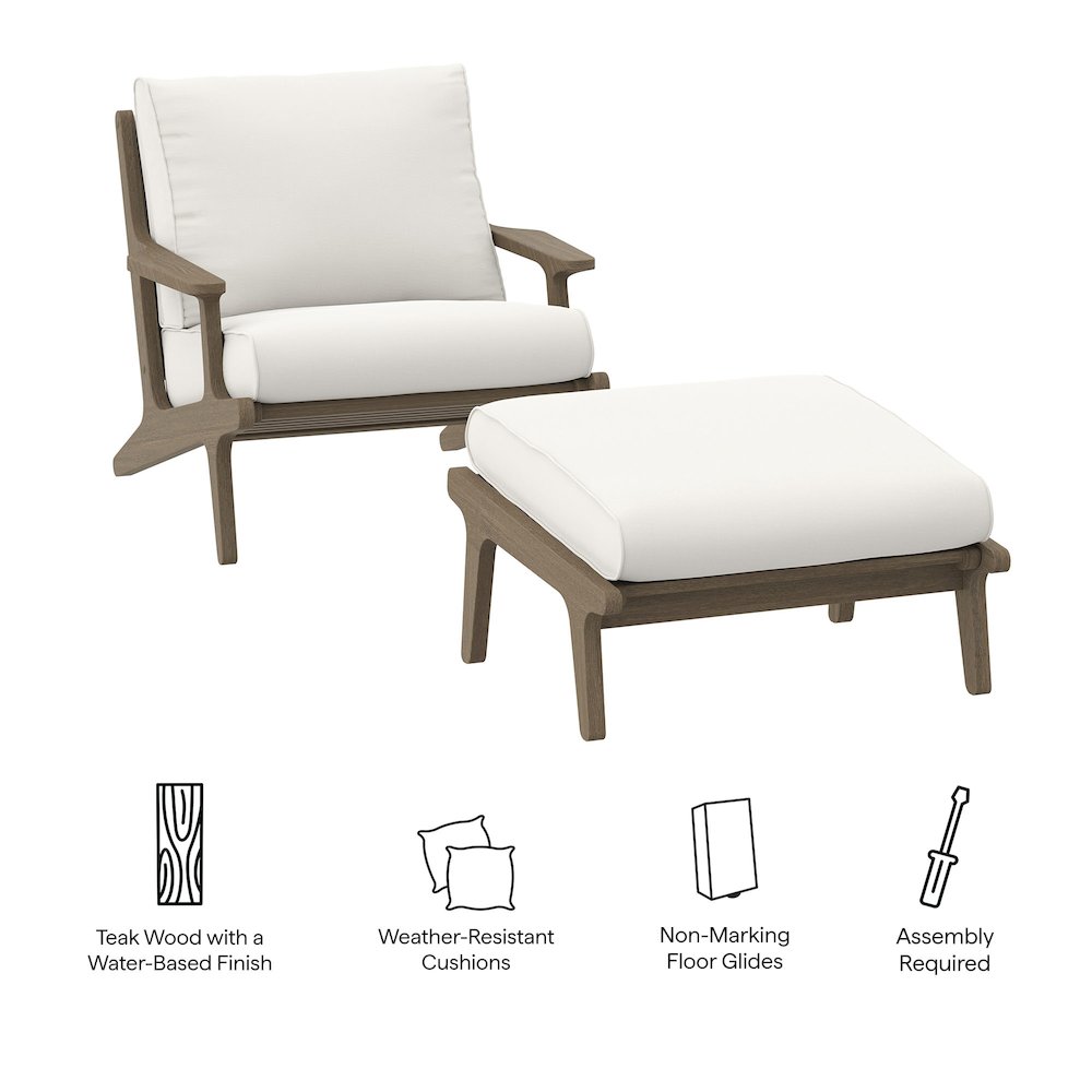 Saratoga Outdoor Patio Teak Wood Chair and Ottoman Set