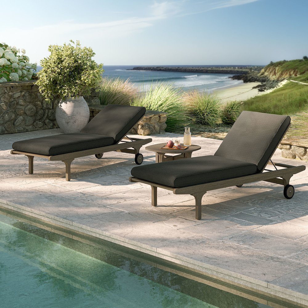 Saratoga Outdoor Patio Teak Wood 3-Piece Chaise Lounge Furniture Set