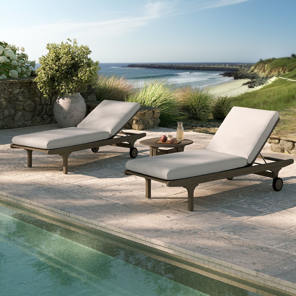 Saratoga Outdoor Patio Teak Wood 3-Piece Chaise Lounge Furniture Set