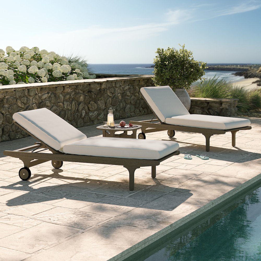 Saratoga Outdoor Patio Teak Wood 3-Piece Chaise Lounge Furniture Set
