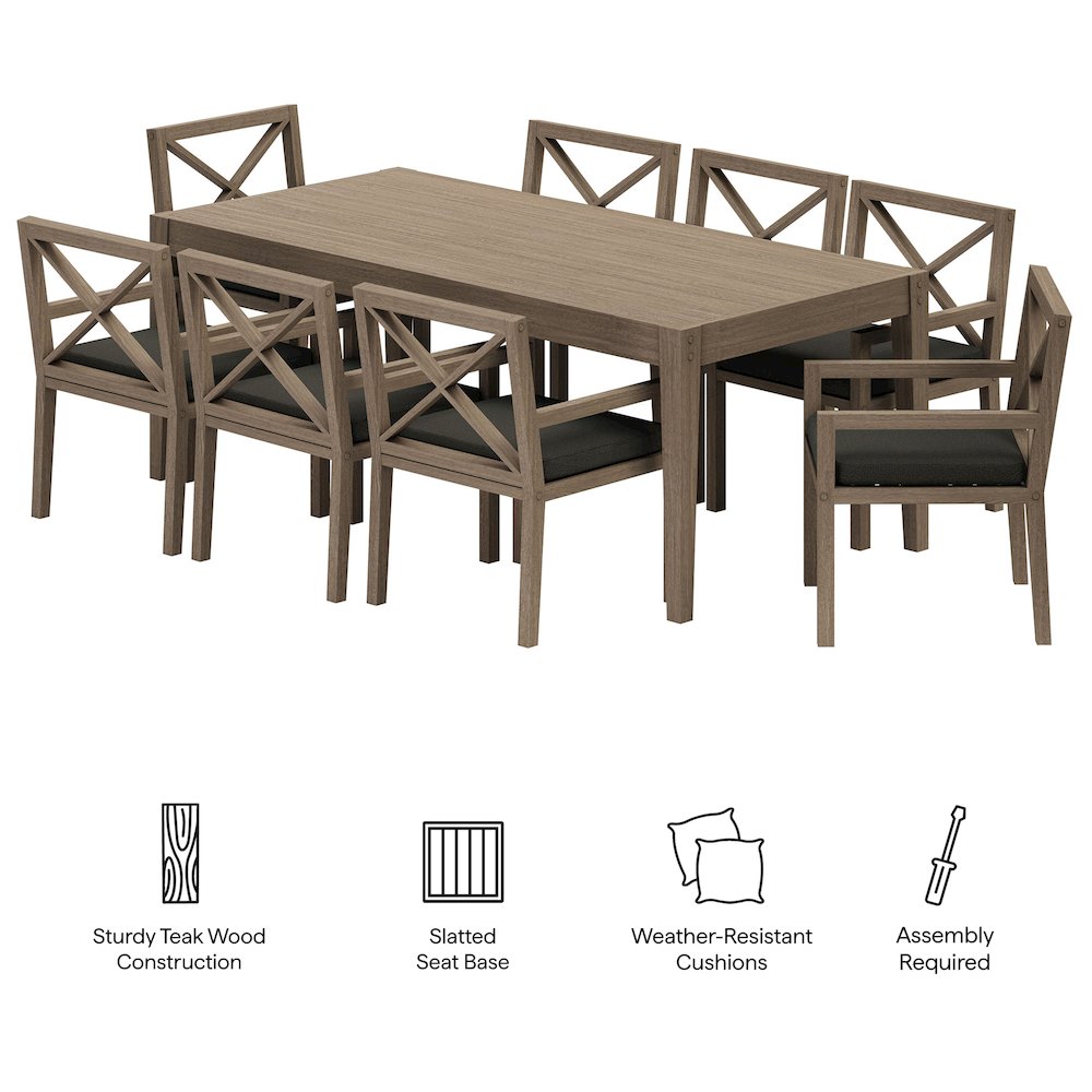 Northlake 9-Piece Outdoor Patio Teak Wood Dining Set