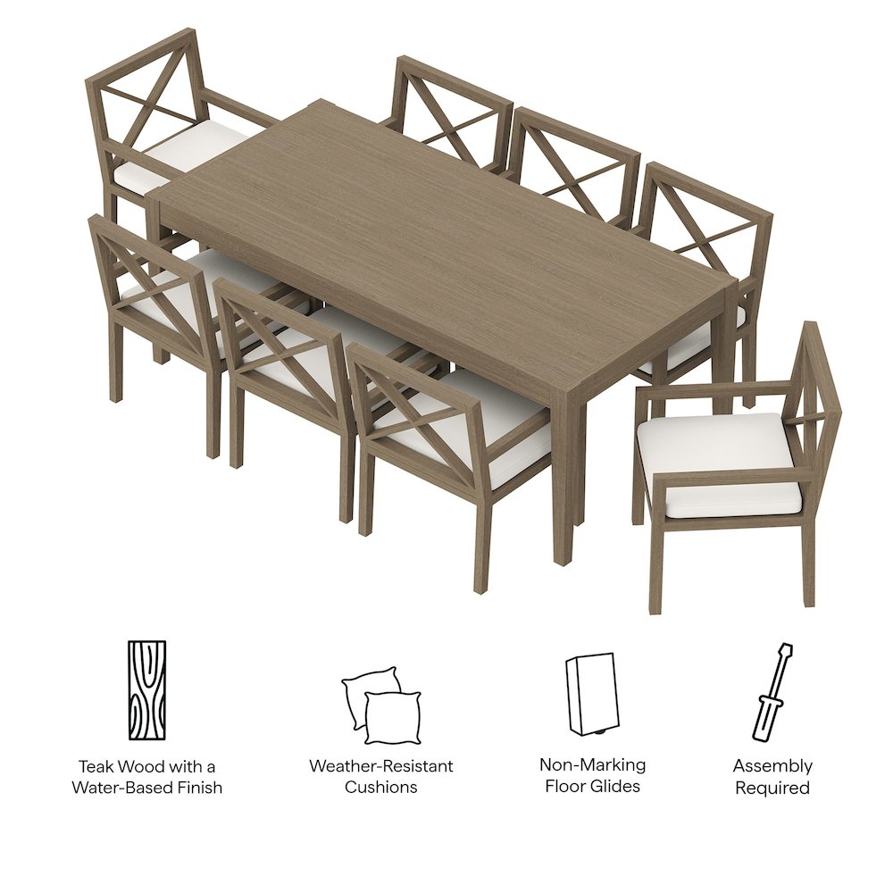 Northlake 9-Piece Outdoor Patio Teak Wood Dining Set