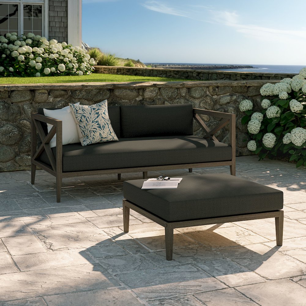 Northlake Outdoor Patio Teak Wood Loveseat and Ottoman Set