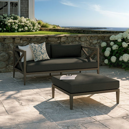 Northlake Outdoor Patio Teak Wood Loveseat and Ottoman Set