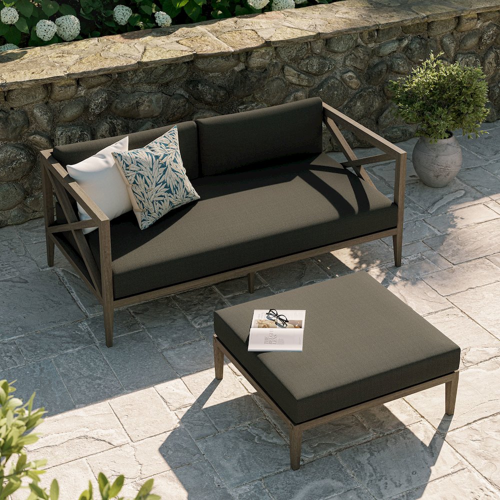 Northlake Outdoor Patio Teak Wood Loveseat and Ottoman Set