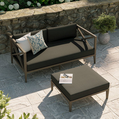 Northlake Outdoor Patio Teak Wood Loveseat and Ottoman Set