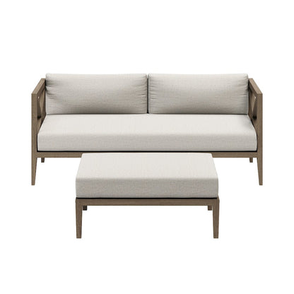 Northlake Outdoor Patio Teak Wood Loveseat and Ottoman Set