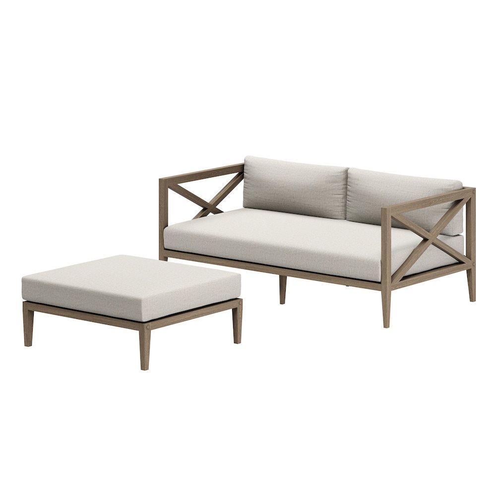 Northlake Outdoor Patio Teak Wood Loveseat and Ottoman Set