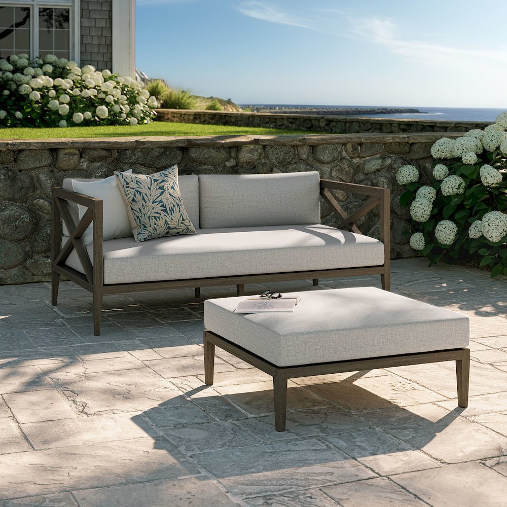 Northlake Outdoor Patio Teak Wood Loveseat and Ottoman Set