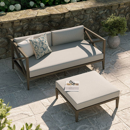 Northlake Outdoor Patio Teak Wood Loveseat and Ottoman Set