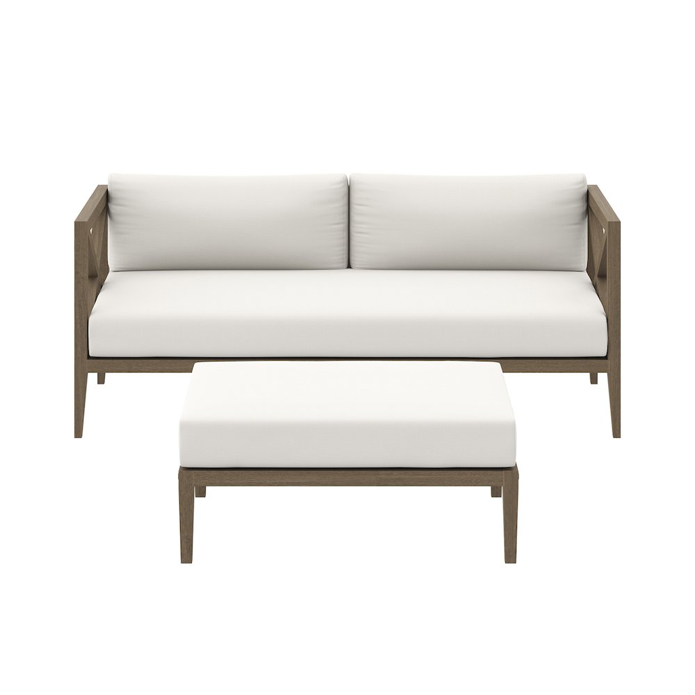 Northlake Outdoor Patio Teak Wood Loveseat and Ottoman Set