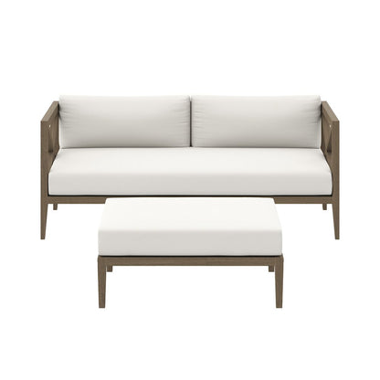 Northlake Outdoor Patio Teak Wood Loveseat and Ottoman Set