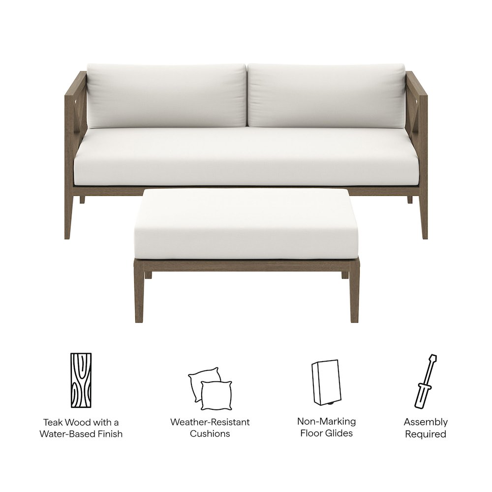 Northlake Outdoor Patio Teak Wood Loveseat and Ottoman Set