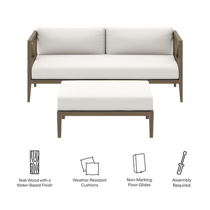 Northlake Outdoor Patio Teak Wood Loveseat and Ottoman Set