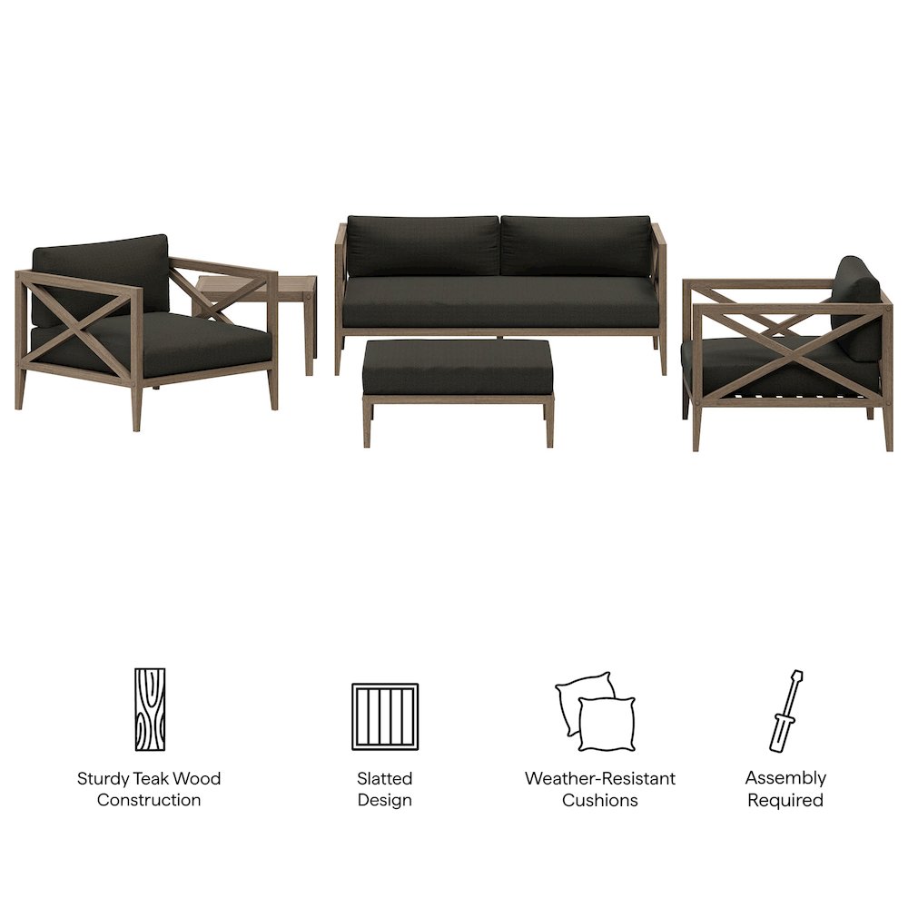 Northlake 5-Piece Outdoor Patio Teak Wood Furniture Set