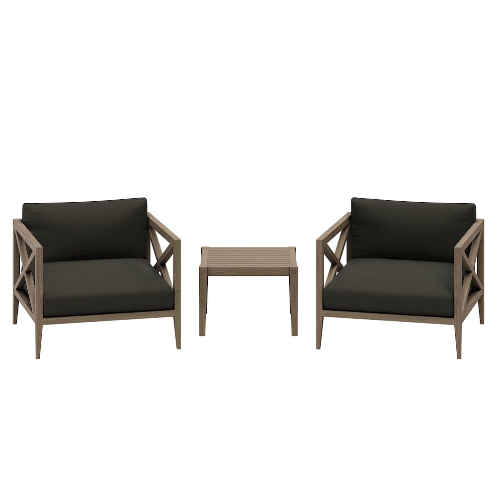 Northlake 3-Piece Patio Teak Wood Furniture Set Armchair, Side Table
