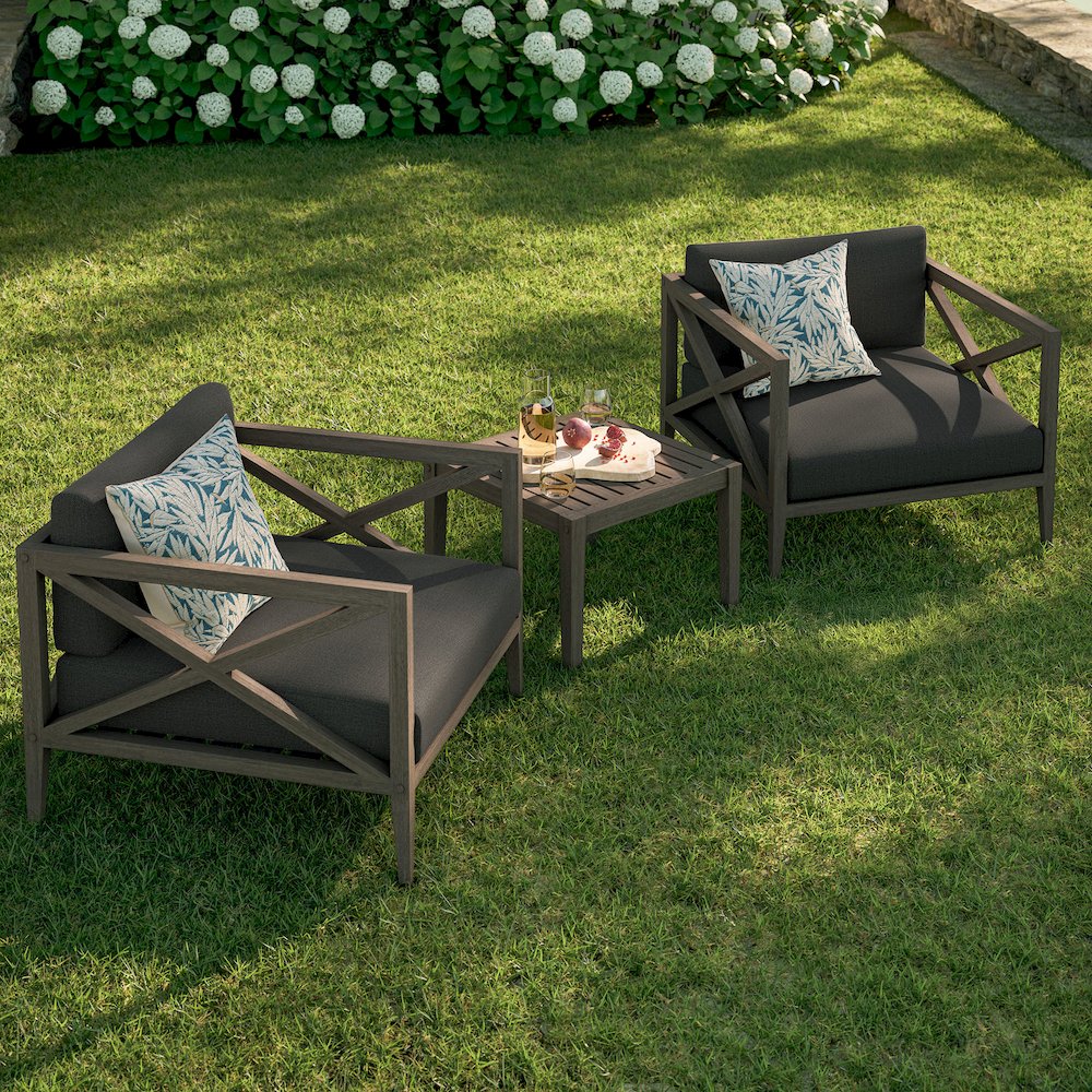 Northlake 3-Piece Patio Teak Wood Furniture Set Armchair, Side Table
