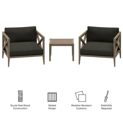 Northlake 3-Piece Patio Teak Wood Furniture Set Armchair, Side Table