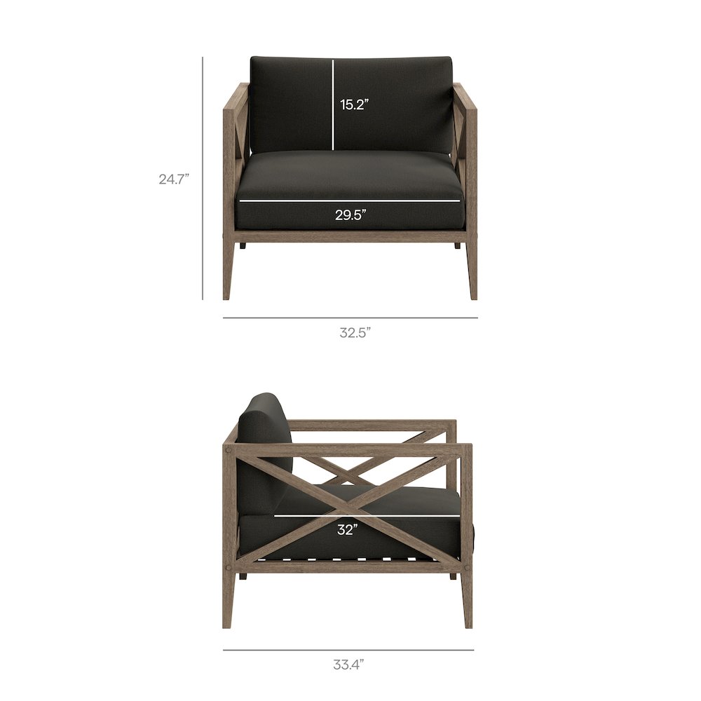 Northlake 3-Piece Patio Teak Wood Furniture Set Armchair, Side Table