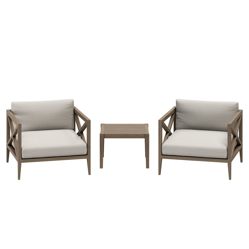 Northlake 3-Piece Patio Teak Wood Furniture Set Armchair, Side Table