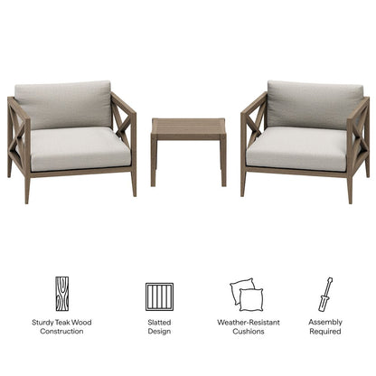 Northlake 3-Piece Patio Teak Wood Furniture Set Armchair, Side Table
