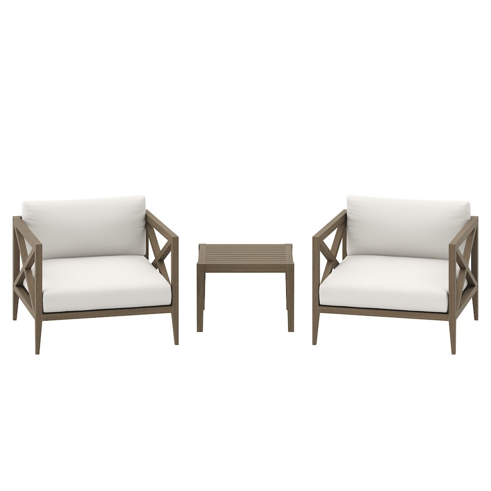 3-Piece Outdoor Patio Teak Wood Furniture Set with Armchair and Side Table