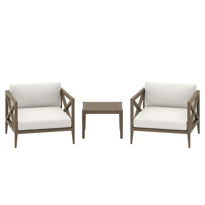 3-Piece Outdoor Patio Teak Wood Furniture Set with Armchair and Side Table