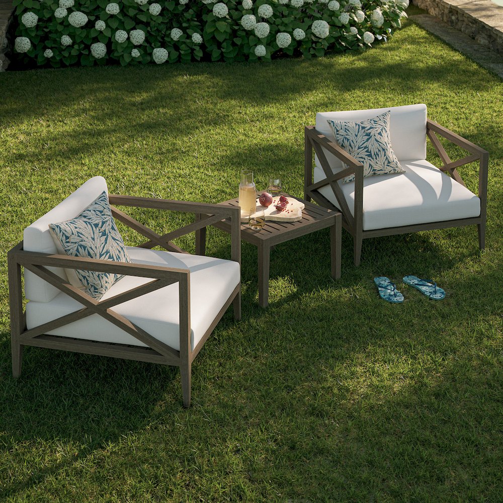 3-Piece Outdoor Patio Teak Wood Furniture Set with Armchair and Side Table