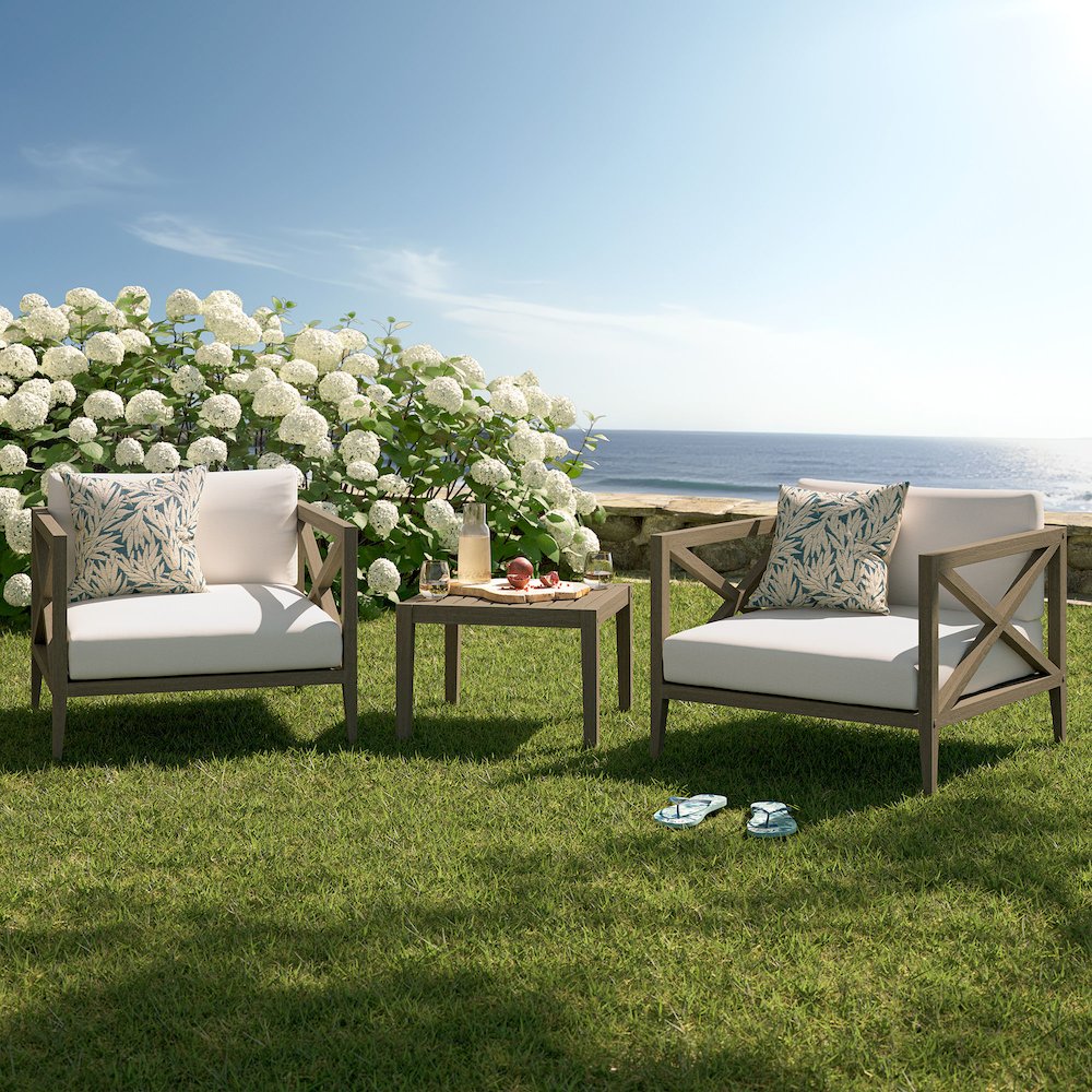 3-Piece Outdoor Patio Teak Wood Furniture Set with Armchair and Side Table